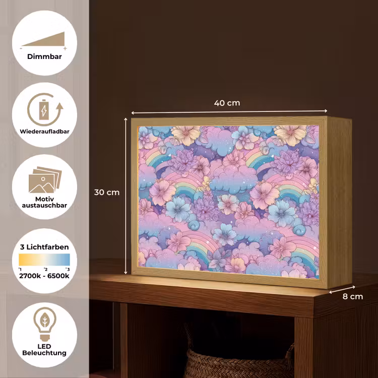 Regenbogen - Bloemen - Kleurrijk - Wolken Light Box met batterij (Wandlamp kind) middel -USP_websiteoverzichtDE