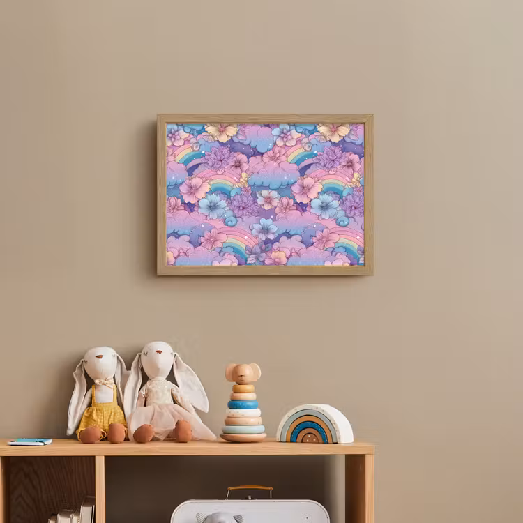 Regenbogen - Bloemen - Kleurrijk - Wolken Light Box met batterij (Wandlamp kind) middel -sfeer2_kind