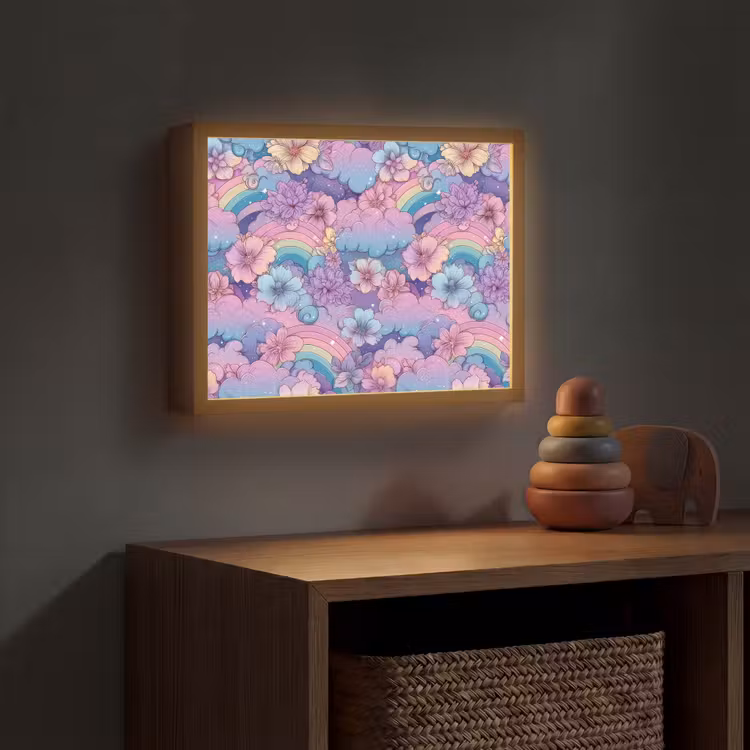 Regenbogen - Bloemen - Kleurrijk - Wolken Light Box met batterij (Wandlamp kind) middel -sfeer5_kind