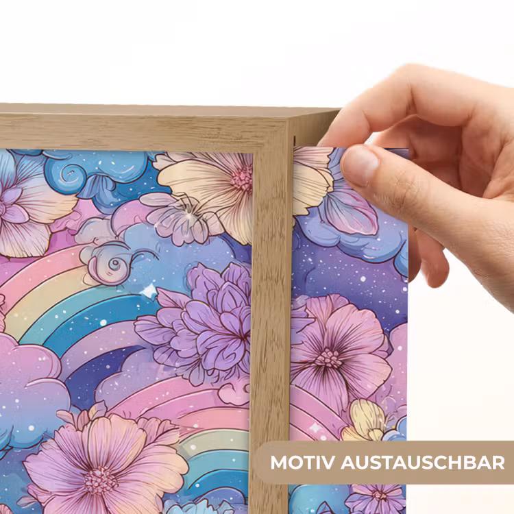 Regenbogen - Bloemen - Kleurrijk - Wolken Light Box met batterij (Wandlamp kind) middel -USP_websiteprintDE