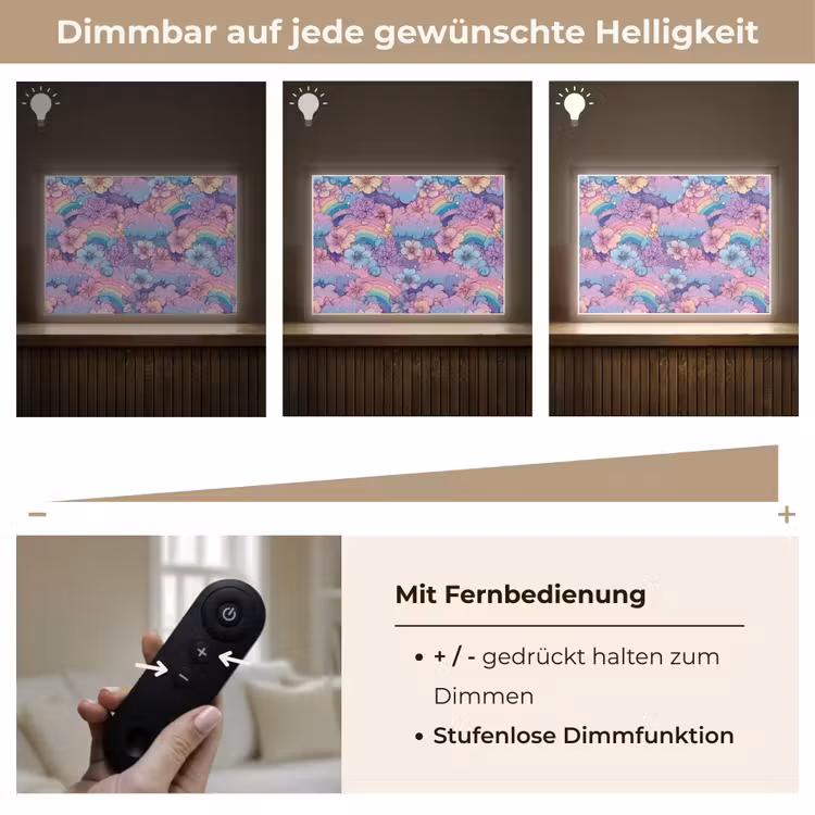 Regenbogen - Bloemen - Kleurrijk - Wolken Light Box met batterij (Wandlamp kind) middel -USP_dimbaarDE
