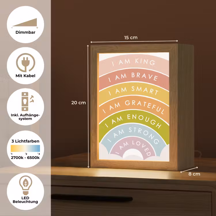 Regenboog - Kleuren - Quotes Light Box met kabel (Wandlamp kind) klein -USP_overzichtDE