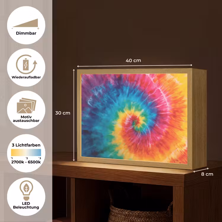 Regenboog - Tie dye - Kleurrijk - Blauw Light Box met batterij (Wandlamp kind) middel -USP_websiteoverzichtDE