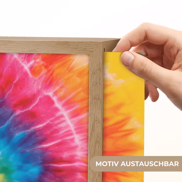 Regenboog - Tie dye - Kleurrijk - Blauw Light Box met batterij (Wandlamp kind) middel -USP_websiteprintDE