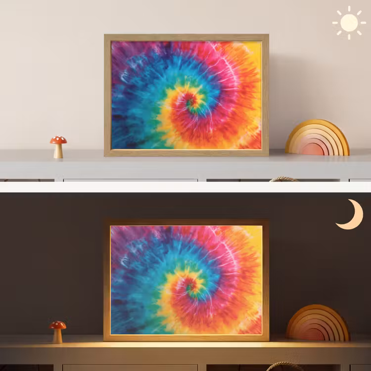 Regenboog - Tie dye - Kleurrijk - Blauw Light Box met batterij (Wandlamp kind) middel -sfeer3_kind