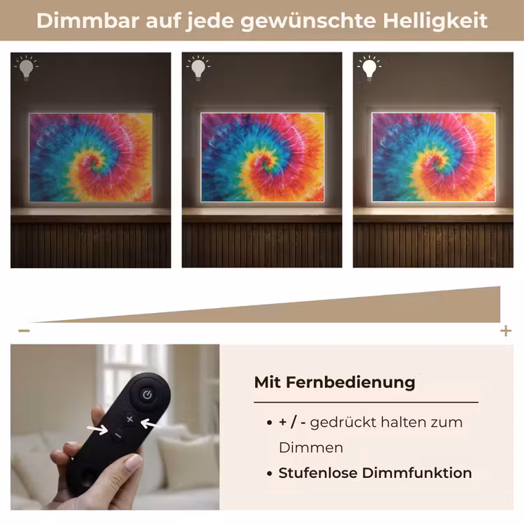 Regenboog - Tie dye - Kleurrijk - Blauw Light Box met batterij (Wandlamp kind) middel -USP_dimbaarDE