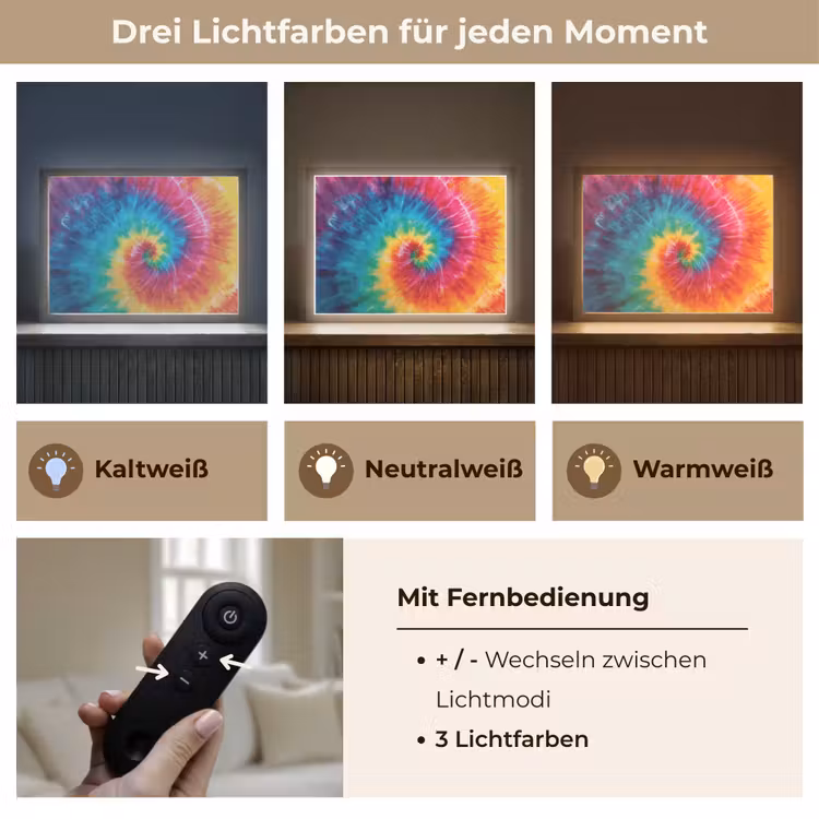 Regenboog - Tie dye - Kleurrijk - Blauw Light Box met batterij (Wandlamp kind) middel -USP_lichtkleurDE