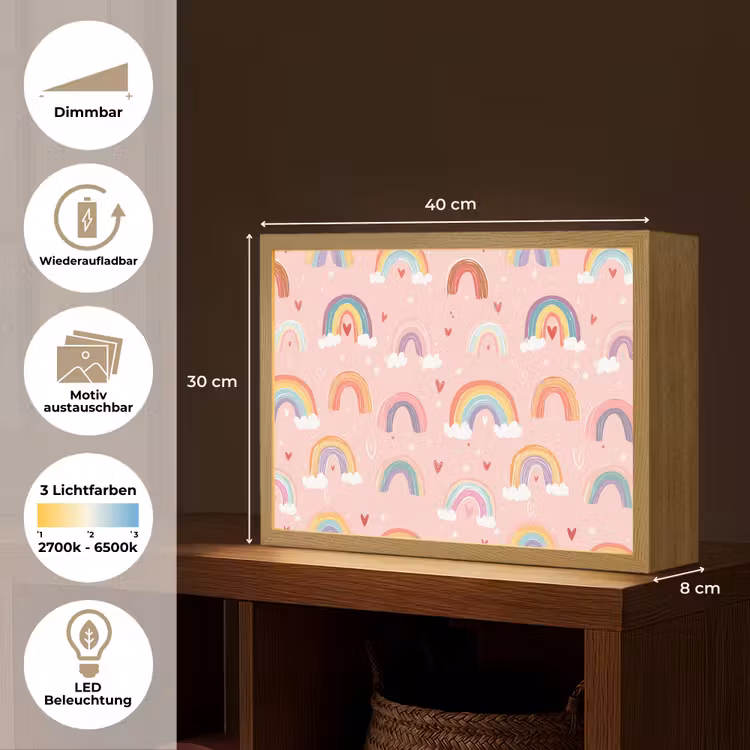 Regenboog - Patroon - Pastel Light Box met batterij (Wandlamp kind) middel -USP_websiteoverzichtDE