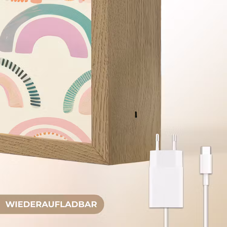 Regenboog - Pastel - Patroon Light Box met batterij (Wandlamp kind) middel -USP_websiteoplaadbaarDE