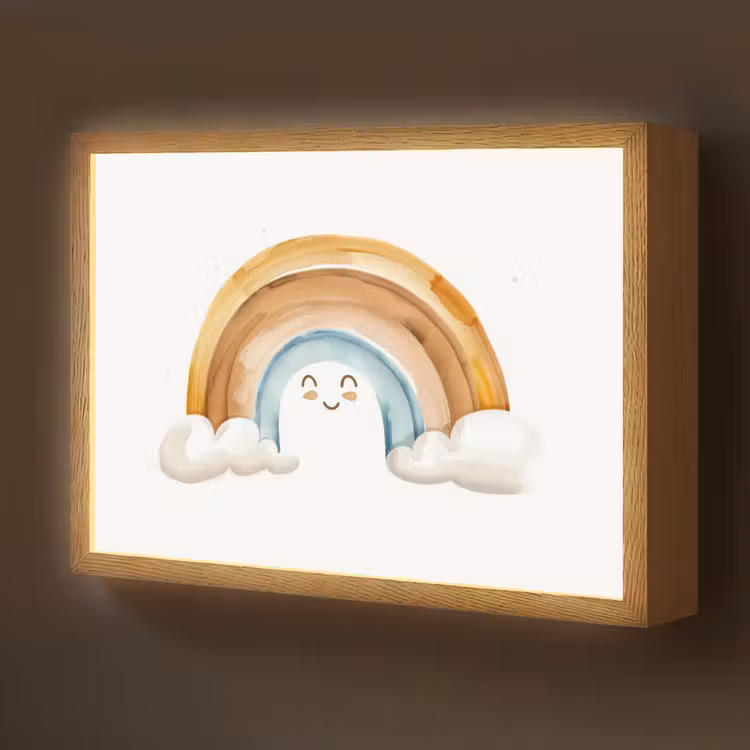 Regenboog - Pastel kleuren Light Box met batterij (Wandlamp kind) middel -z3d_website