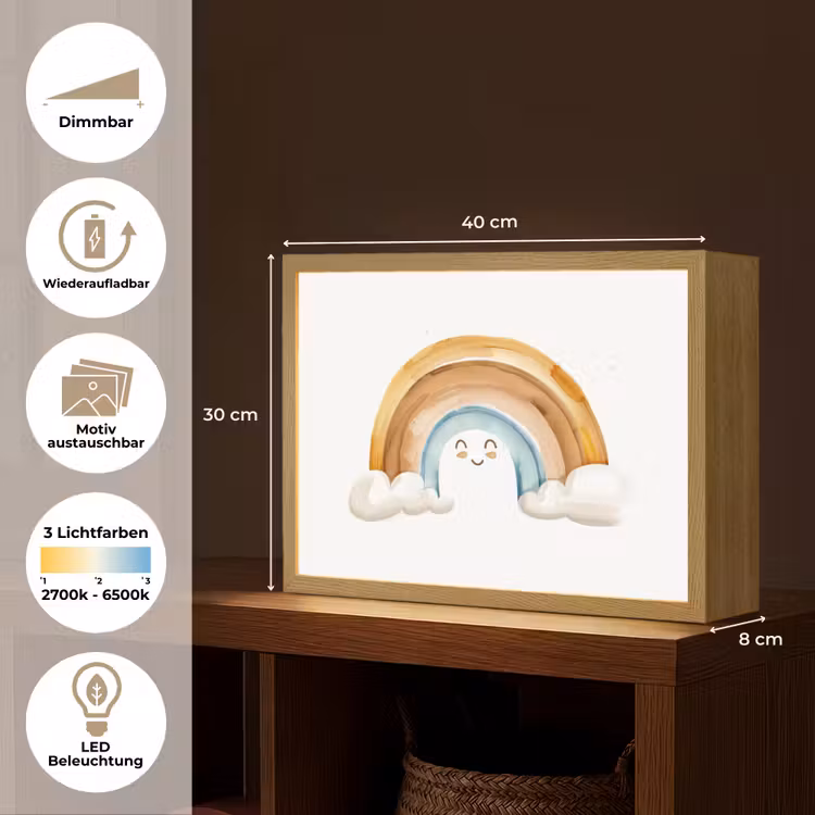 Regenboog - Pastel kleuren Light Box met batterij (Wandlamp kind) middel -USP_websiteoverzichtDE