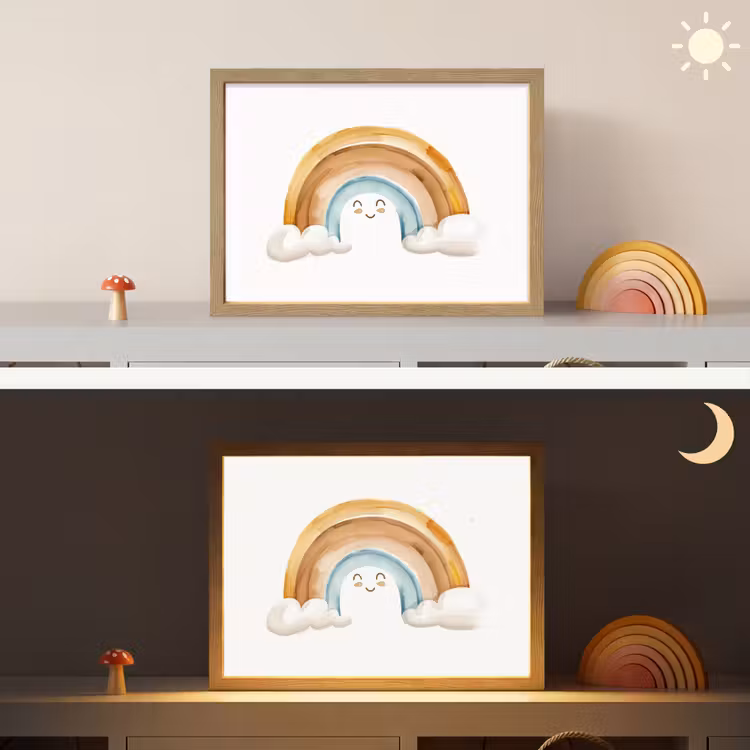 Regenboog - Pastel kleuren Light Box met batterij (Wandlamp kind) middel -sfeer3_kind
