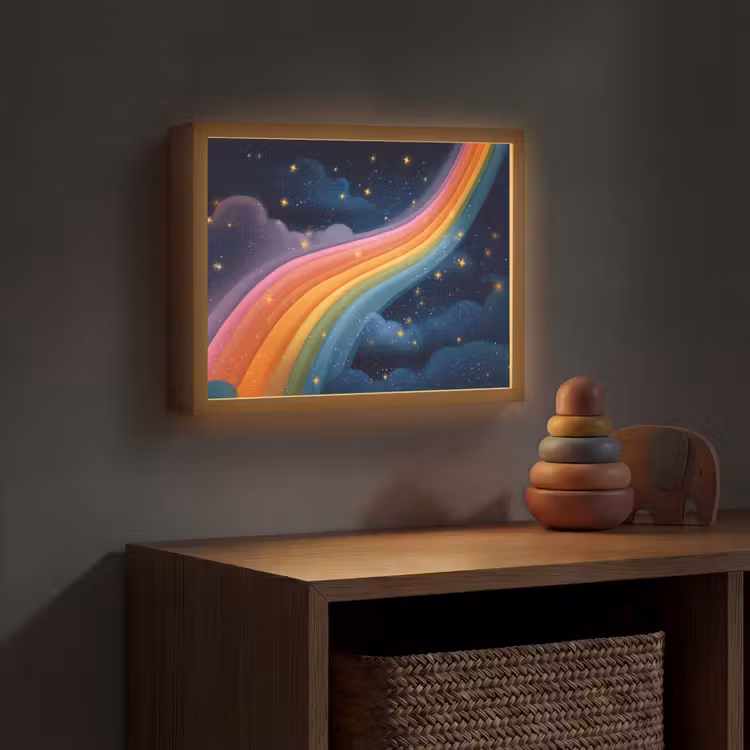 Regenboog - Sterrenhemel - Kleurrijk Light Box met batterij (Wandlamp kind) middel -sfeer5_kind