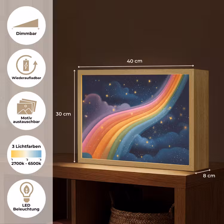 Regenboog - Sterrenhemel - Kleurrijk Light Box met batterij (Wandlamp kind) middel -USP_websiteoverzichtDE