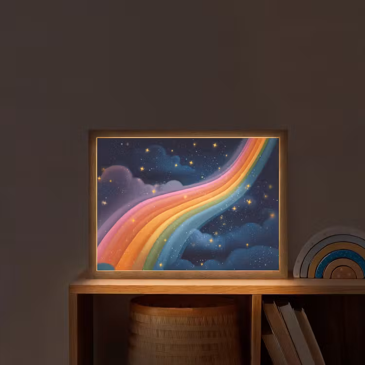 Regenboog - Sterrenhemel - Kleurrijk Light Box met batterij (Wandlamp kind) middel -sfeer1_kind