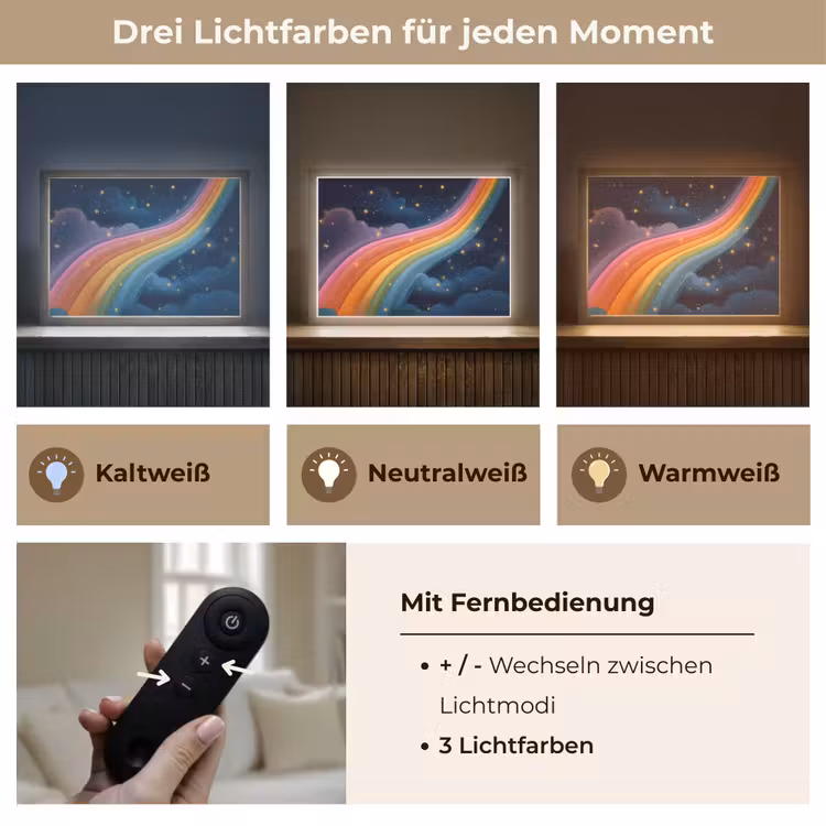 Regenboog - Sterrenhemel - Kleurrijk Light Box met batterij (Wandlamp kind) middel -USP_lichtkleurDE
