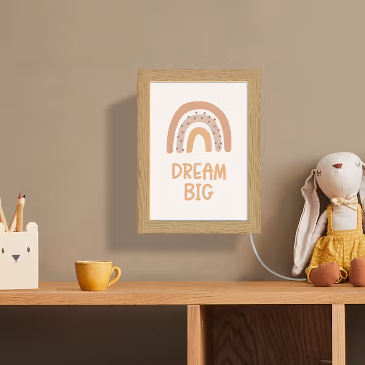 Regenboog - Quote - Dream Big - Pastel kleuren Light Box met kabel (Wandlamp kind) klein -sfeer2_kind
