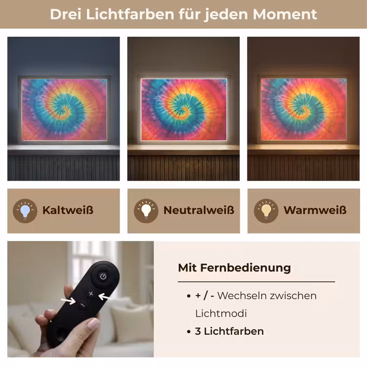 Regenboogkleuren - Tie dye - Light Box met batterij (Wandlamp kind) middel -USP_lichtkleurDE