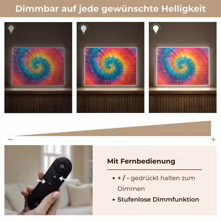 Regenboogkleuren - Tie dye - Light Box met batterij (Wandlamp kind) middel -USP_dimbaarDE