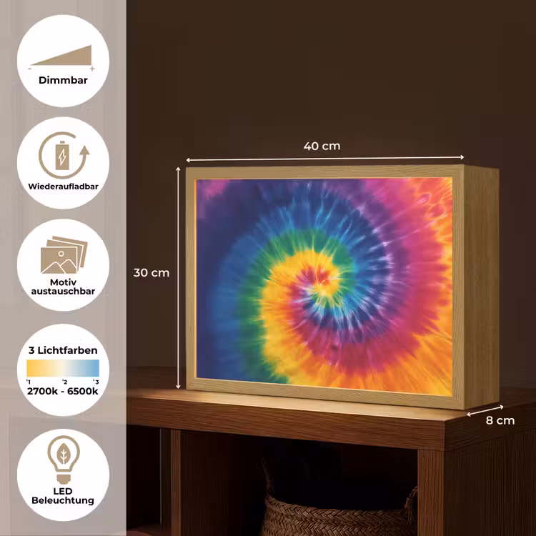 Regenboogkleuren - Spiraal - Kleurrijk Light Box met batterij (Wandlamp kind) middel -USP_websiteoverzichtDE