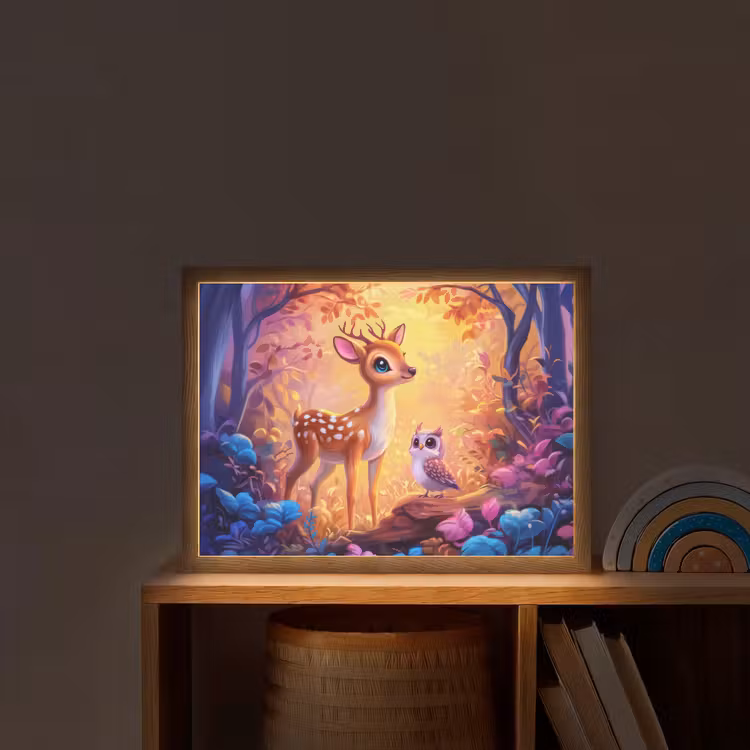 Hertje - Uil - Fantasie - Bos Light Box met batterij (Wandlamp kind) middel -sfeer1_kind