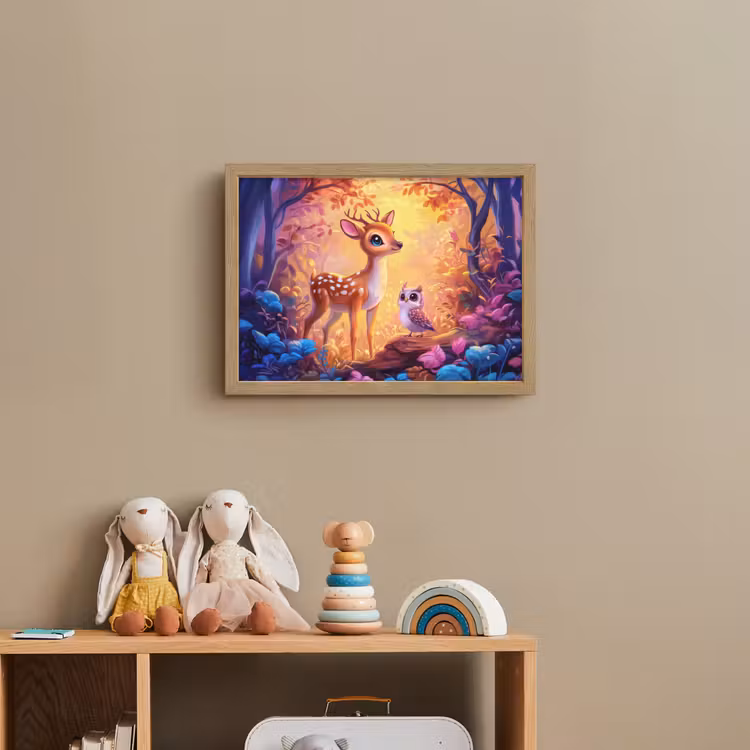 Hertje - Uil - Fantasie - Bos Light Box met batterij (Wandlamp kind) middel -sfeer2_kind