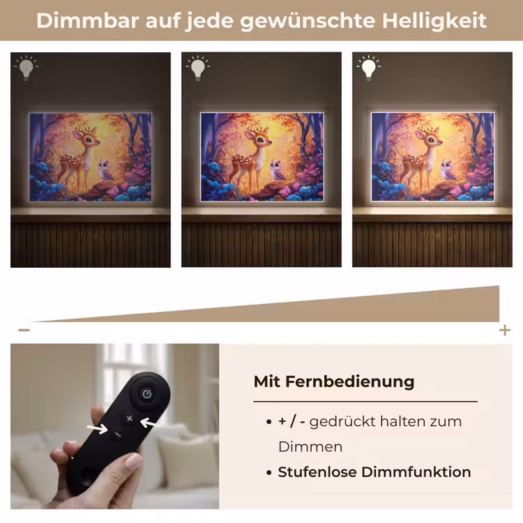 Hertje - Uil - Fantasie - Bos Light Box met batterij (Wandlamp kind) middel -USP_dimbaarDE