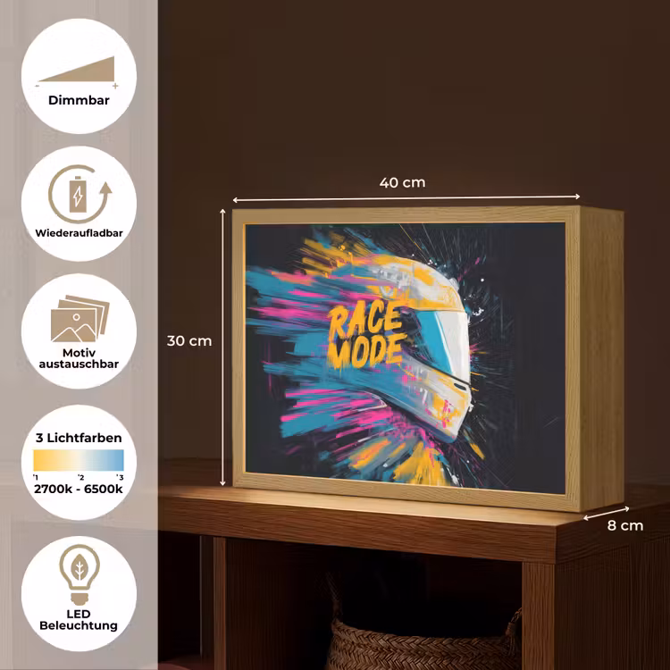Racehelm - Abstract - Verf - Kleurrijk Light Box met batterij (Wandlamp kind) middel -USP_websiteoverzichtDE