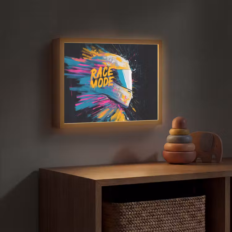 Racehelm - Abstract - Verf - Kleurrijk Light Box met batterij (Wandlamp kind) middel -sfeer5_kind
