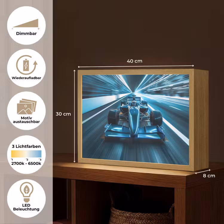 Race - Auto - Formule 1 - Jongens - Blauw Light Box met batterij (Wandlamp kind) middel -USP_websiteoverzichtDE