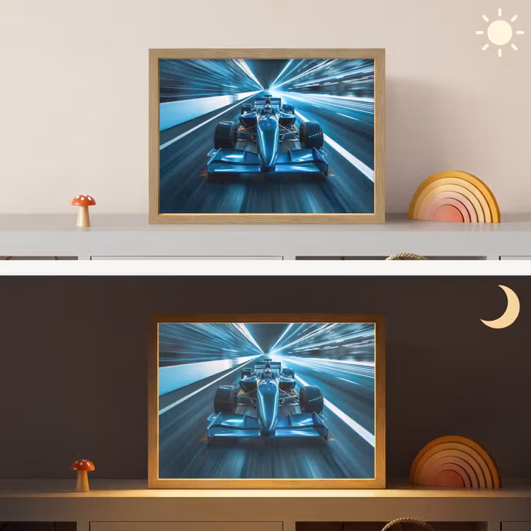 Race - Auto - Formule 1 - Jongens - Blauw Light Box met batterij (Wandlamp kind) middel -sfeer3_kind