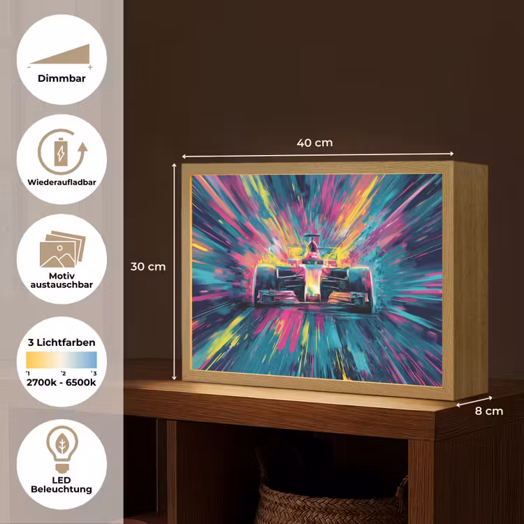Raceauto - Abstract - Strepen - Blauw Light Box met batterij (Wandlamp kind) middel -USP_websiteoverzichtDE
