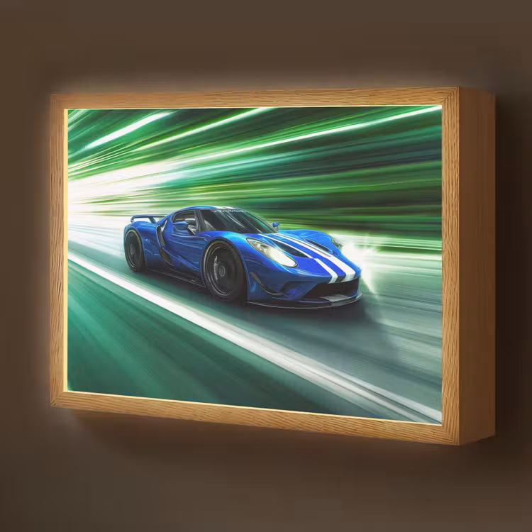 Race auto - Blauw - Groen Light Box met batterij (Wandlamp kind) middel -z3d_website