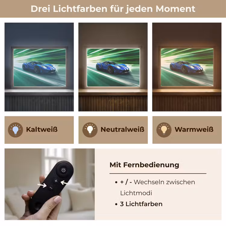 Race auto - Blauw - Groen Light Box met batterij (Wandlamp kind) middel -USP_lichtkleurDE