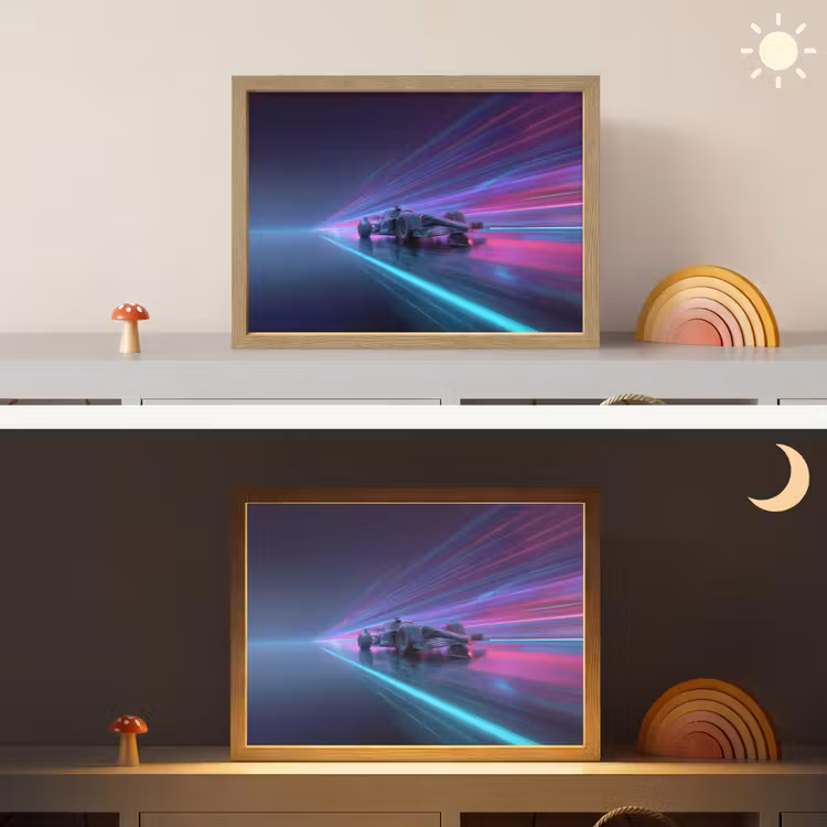 Racewagen - Neon - Snelheid - Paars Light Box met batterij (Wandlamp kind) middel -sfeer3_kind