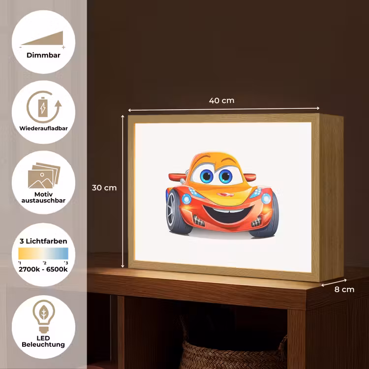 Raceauto - Oranje - Jongens - Kinderen - Auto Light Box met batterij (Wandlamp kind) middel -USP_websiteoverzichtDE