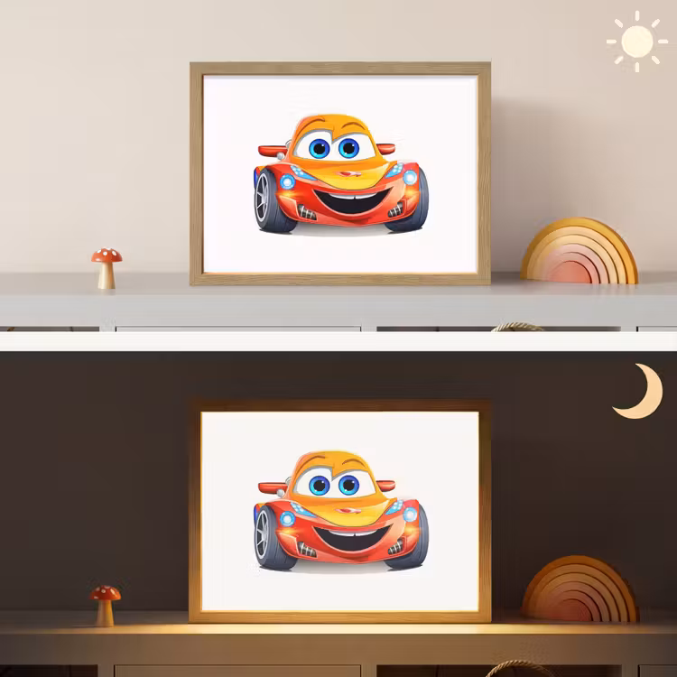 Raceauto - Oranje - Jongens - Kinderen - Auto Light Box met batterij (Wandlamp kind) middel -sfeer3_kind