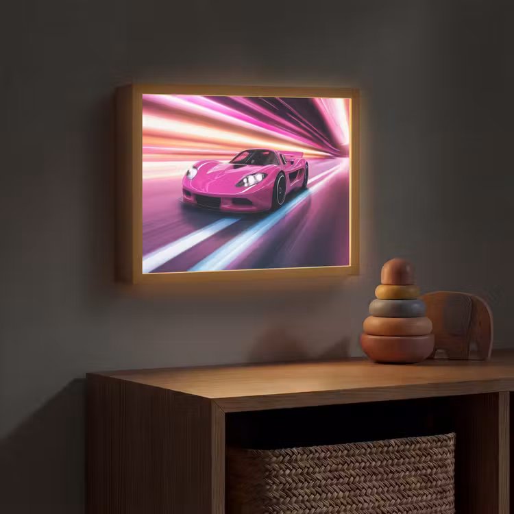 Raceauto - Roze - Neon Light Box met batterij (Wandlamp kind) middel -sfeer5_kind