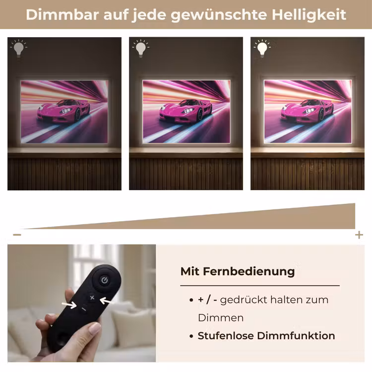 Raceauto - Roze - Neon Light Box met batterij (Wandlamp kind) middel -USP_dimbaarDE