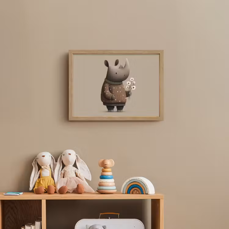 Neushoorn - Witte bloemen - Lief Light Box met batterij (Wandlamp kind) middel -sfeer2_kind