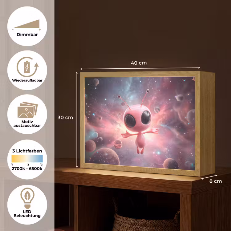 Roze - Alien - Planeten - Ruimte Light Box met batterij (Wandlamp kind) middel -USP_websiteoverzichtDE