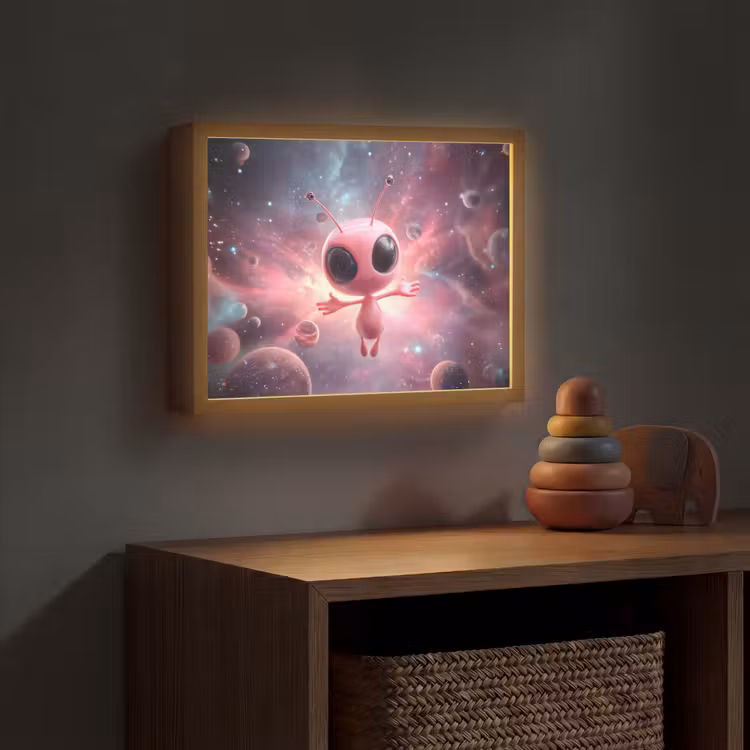 Roze - Alien - Planeten - Ruimte Light Box met batterij (Wandlamp kind) middel -sfeer5_kind