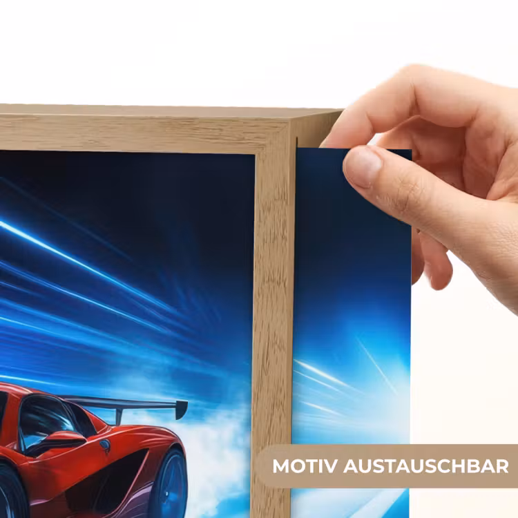 Rode raceauto - Blauw - Futuristisch Light Box met batterij (Wandlamp kind) middel -USP_websiteprintDE