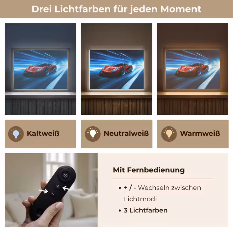 Rode raceauto - Blauw - Futuristisch Light Box met batterij (Wandlamp kind) middel -USP_lichtkleurDE