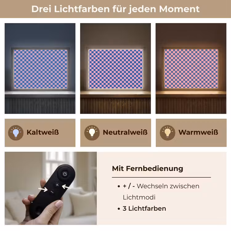 Dambord - Blauw - Patroon - Roze Light Box met batterij (Wandlamp kind) middel -USP_lichtkleurDE