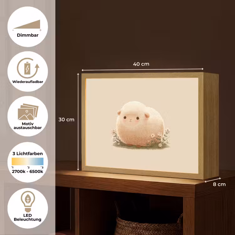 Schaap - Beige - Bloemen Light Box met batterij (Wandlamp kind) middel -USP_websiteoverzichtDE