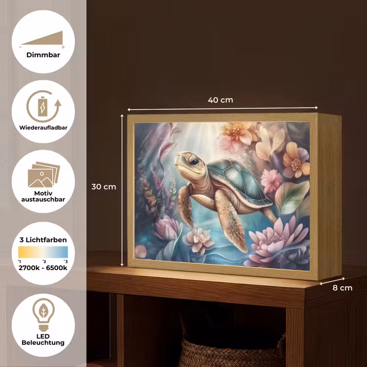 Schildpad - Bloemen - Onderwater Light Box met batterij (Wandlamp kind) middel -USP_websiteoverzichtDE