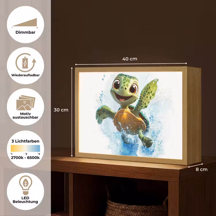 Schildpad - Cartoon - Water - Groen Light Box met batterij (Wandlamp kind) middel -USP_websiteoverzichtDE