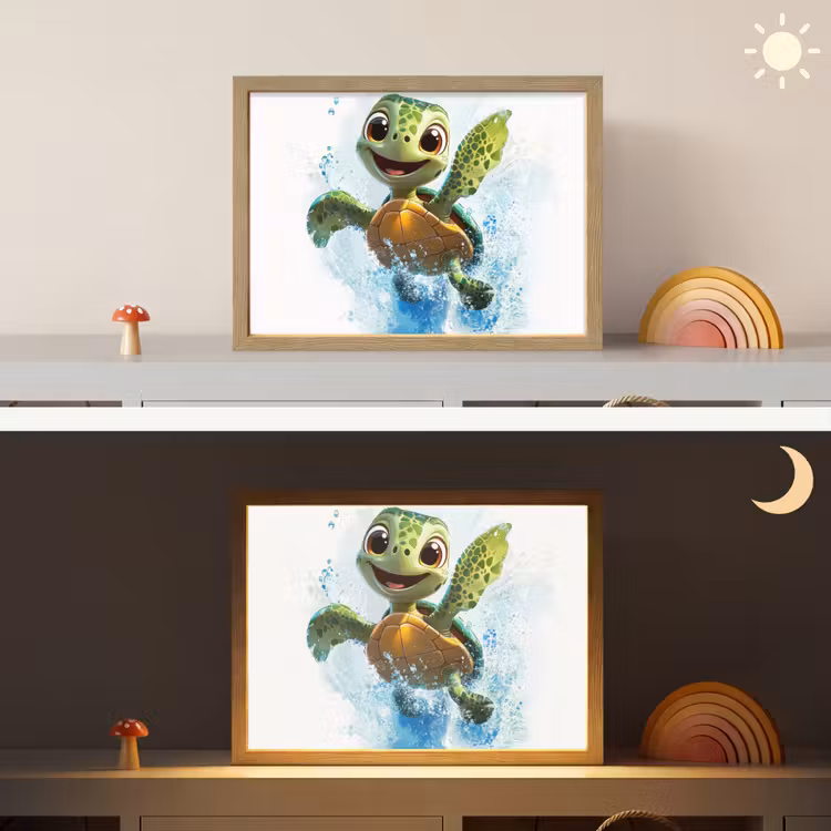 Schildpad - Cartoon - Water - Groen Light Box met batterij (Wandlamp kind) middel -sfeer3_kind