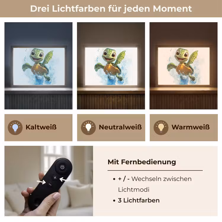 Schildpad - Cartoon - Water - Groen Light Box met batterij (Wandlamp kind) middel -USP_lichtkleurDE